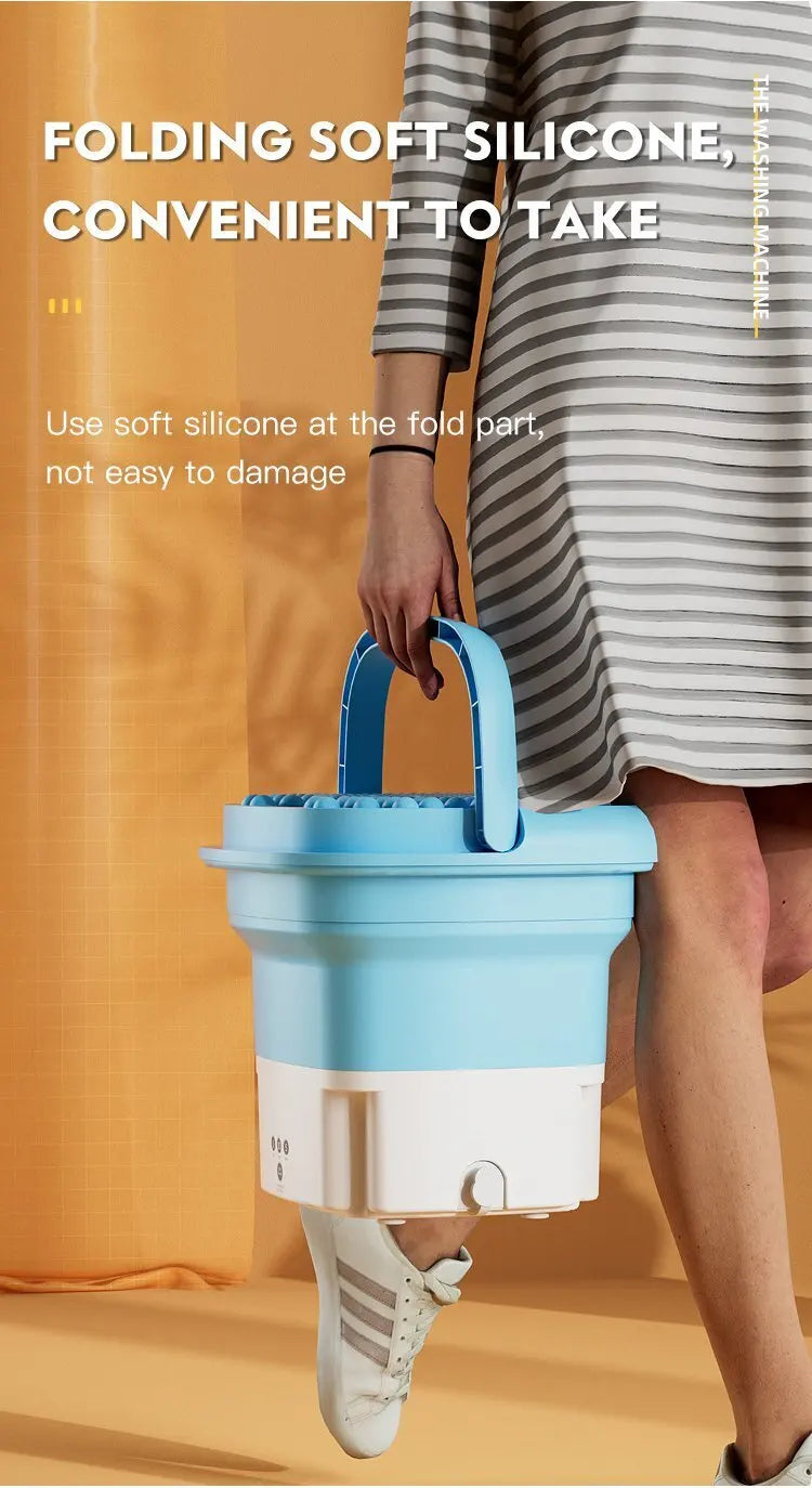 Portable folding washing machine With Spin Dryer Household Automatic Blue Light Sterilization Mini Underwear Laundry Washer