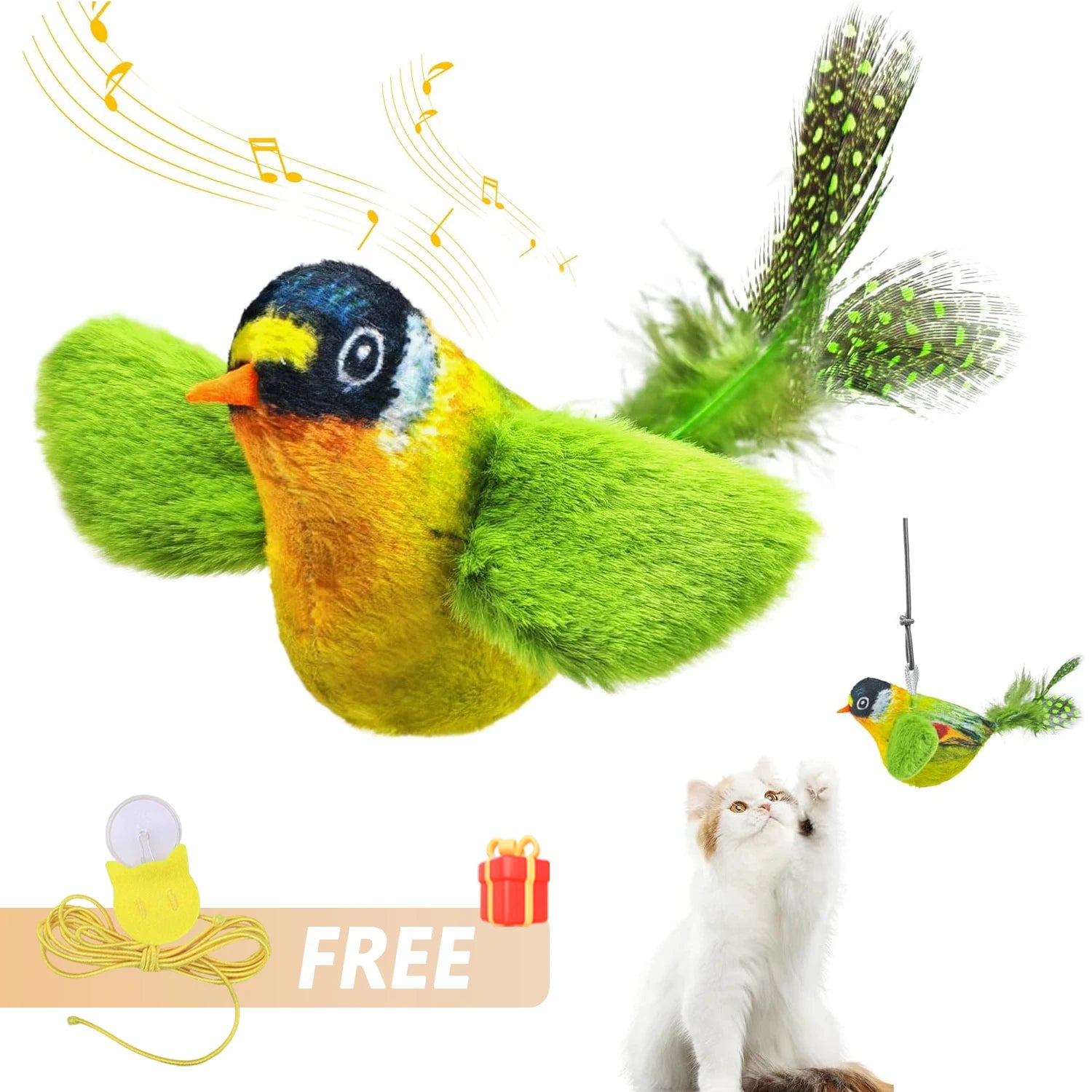 Indoor Interactive Birds Toy for Cat Chasing Teasing Toy Sounding Catnip Cat Teaser Toy Self-hilarity Wall Hanging Birds Cat Toy