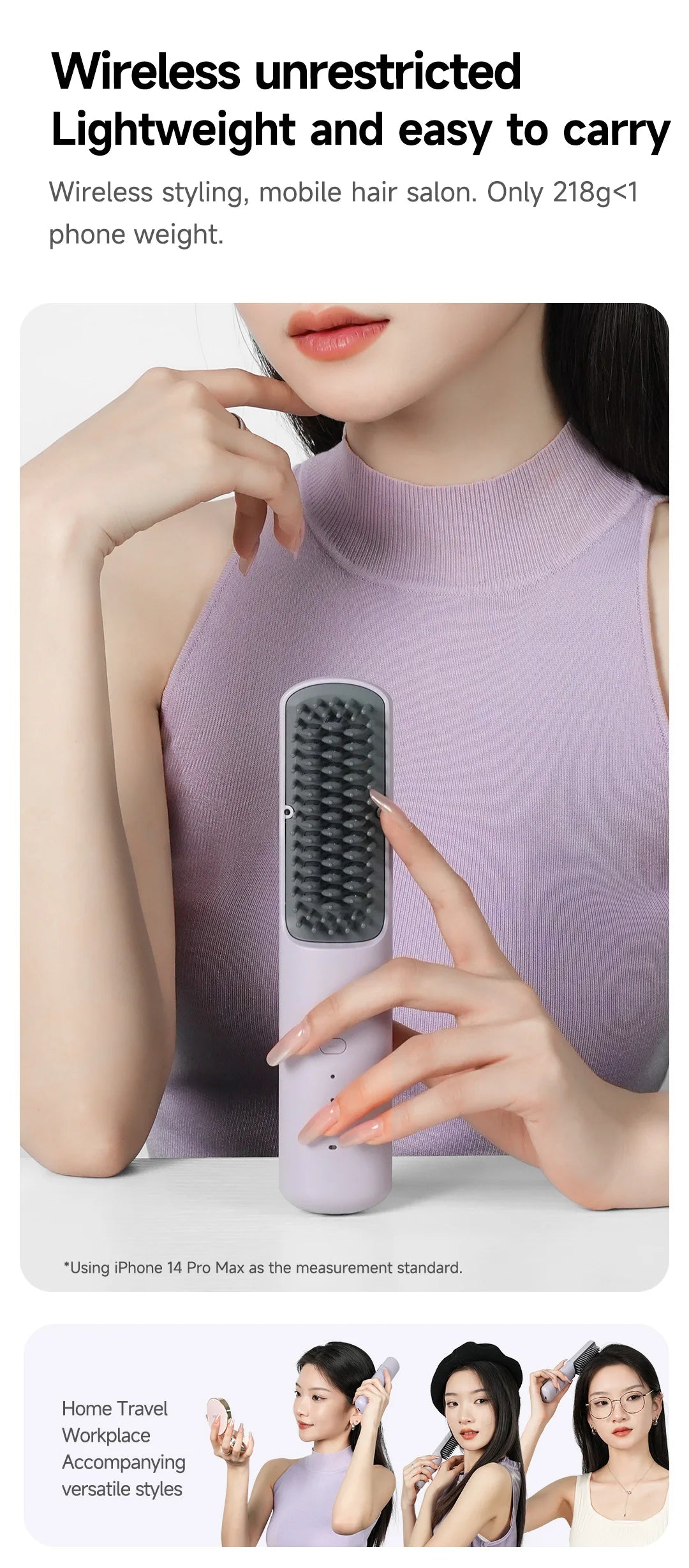 DOCOLAB Cordless 2-in-1 Straight Hair Comb & Curler Negative Ion USB Charging 30s Heat Up Travel-Friendly Styling Brush