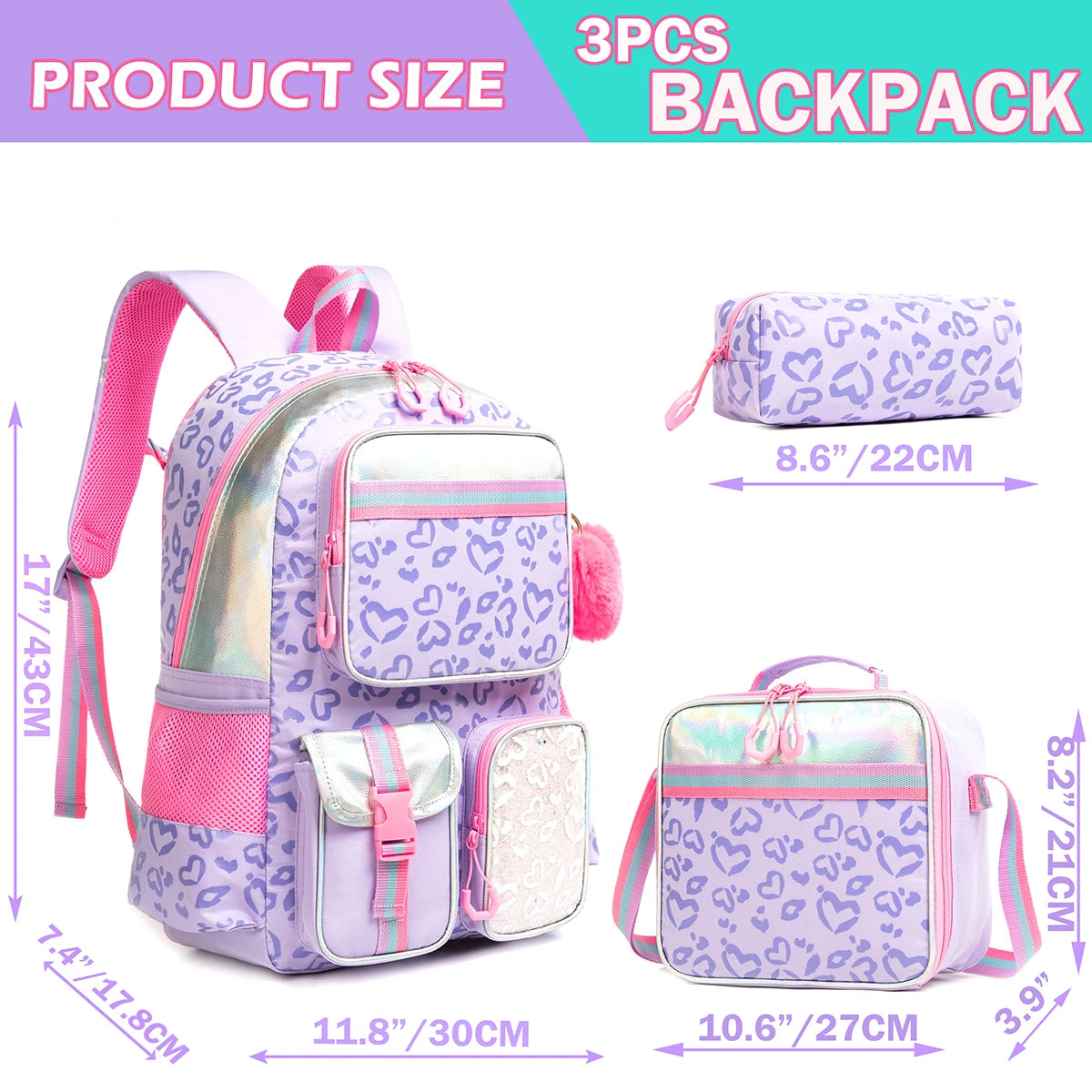 Meetbelify Backpack for Girls Schoolbag Aesthetic Backpack for Elementary Student Teen Girls Bookbag with Lunchbox and Penbag