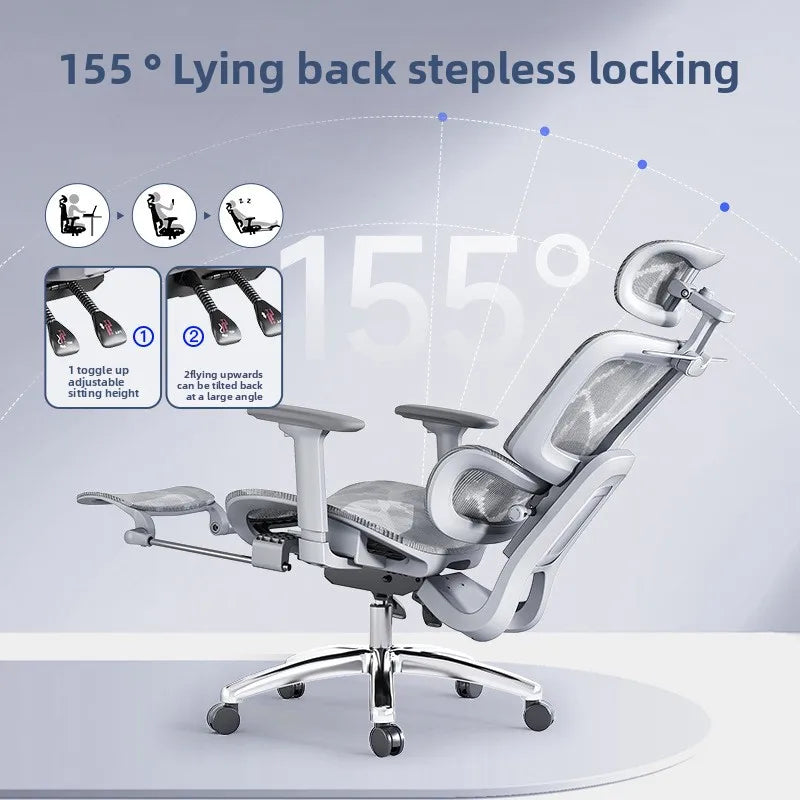 Ergonomic Computer Chair, Reclining Office Swivel Chair, Aluminum Alloy Legs Four-Level Gas Rod
