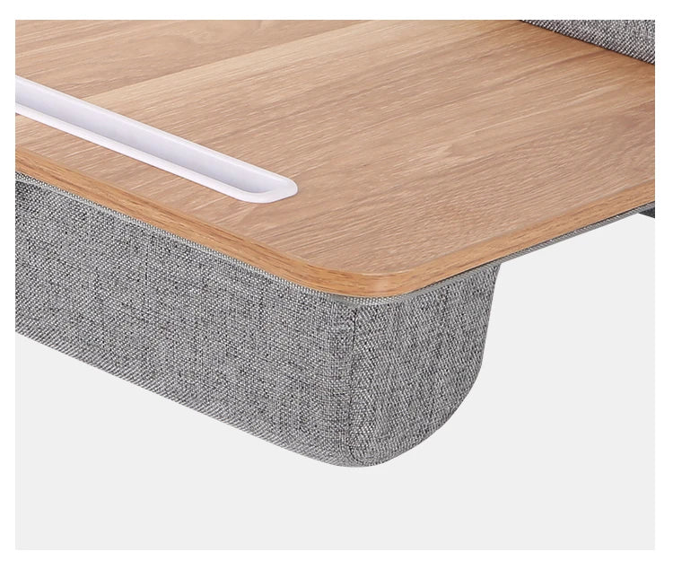 Mumucc Wooden Suspended Bed Study Table, Portable 15 Inch Laptop Desk With Handle, Sponge Cushion AND ABS Slot,Black,Khaki,Brown