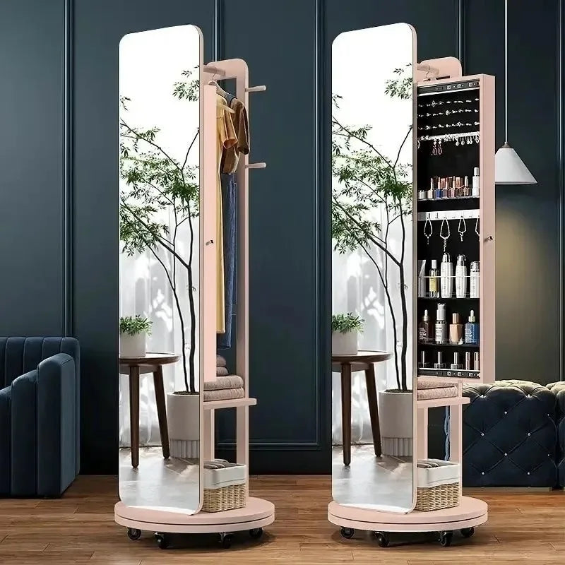 Rotating full body mirror Floor mirror Full-length mirror Bedroom integrated with storage cabinet Living room mobile fitting