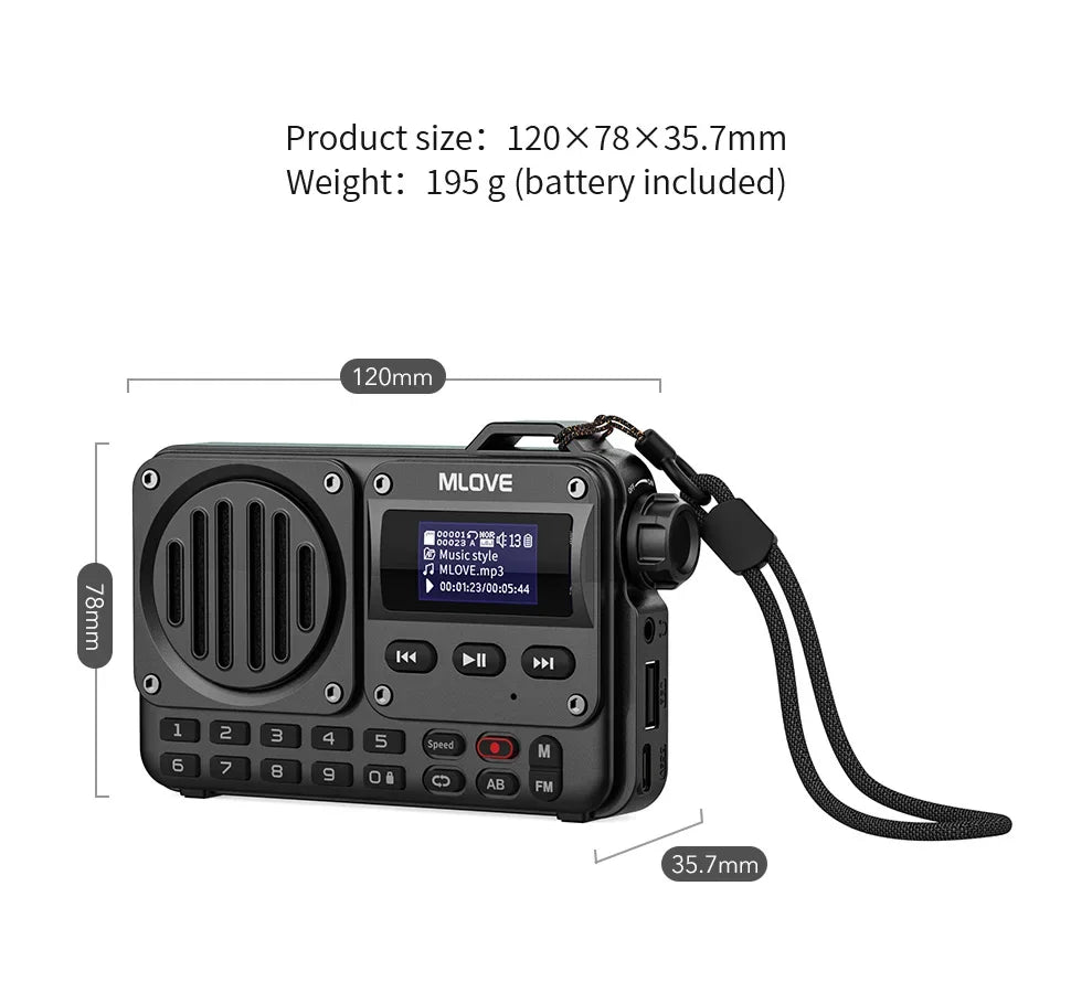 BV800 Super-Portable Bluetooth Speaker with FM Radio,LCD Screen Display, Antenna, AUX Input, USB Disk, TF Card, MP3 Player