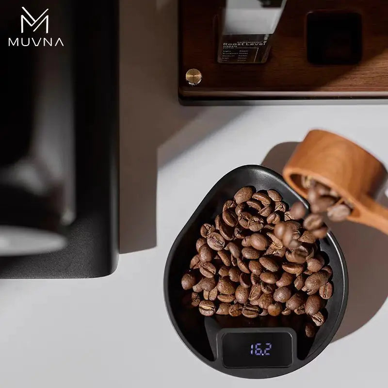 MUVNA Electronic Scale Bean Tray Espresso LED Weighing 0.1g ABS Electronic ScaleHigh Precision Measures Black Beige