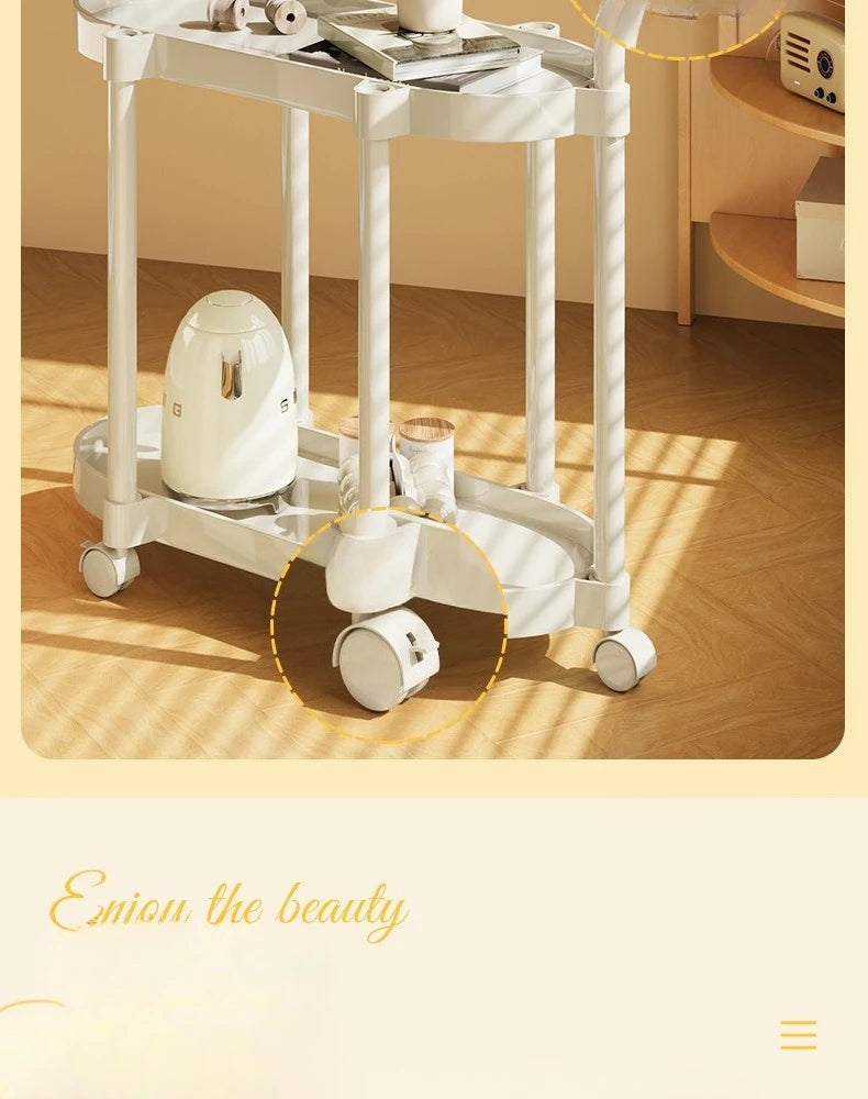 Cream Style Coffee Table Cart Creative Double-layer Snack Rack Bedroom Living Room Mobile Side Table Bedside Table Storage Rack