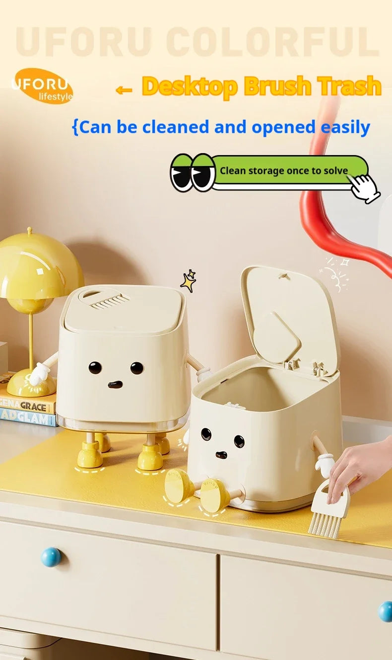 1pcs Desktop Mini Trash Can Press To Open The Cover Plastic Trash Can Household Living Room Bedroom Rubbish Storage Bucket