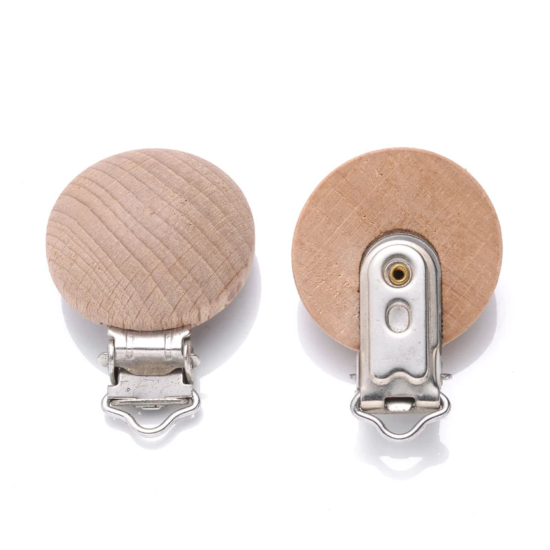 10Pcs Metal Wooden Dummy Nipples Holder Food Grade Chewable Teething Clips DIY Wood Beech Baby Pacifier Chain Nursing Teether