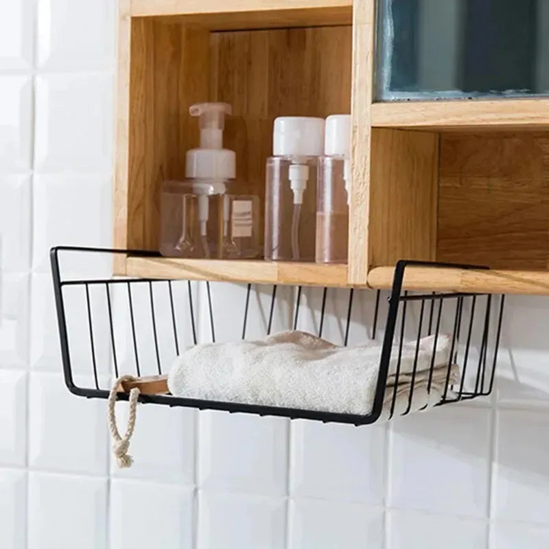Multi Functional Shelf Desk Cabinet Storage Rack Under Table Hanging Mesh Basket Wardrobe Holders Metal Iron Kitchen Organizer