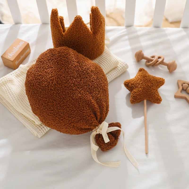 Baby Teddy Velvet Balloon Crown Hat Headwear Star Fairy Stick Happy Birthday Party Decoration Newborn Photography Accessories