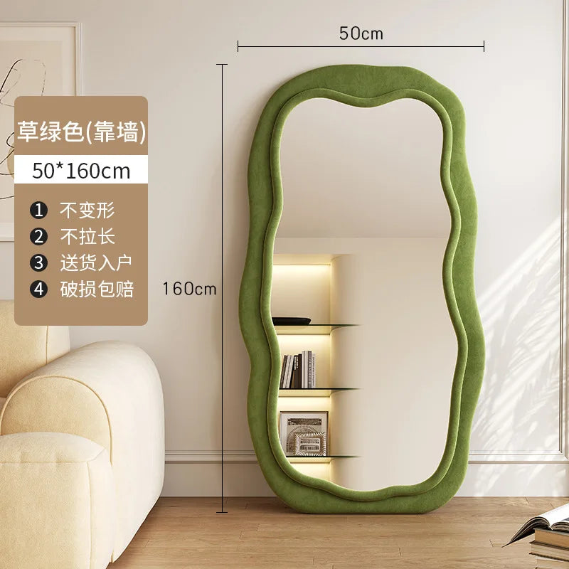 Creative full-body mirror household floor mirror light luxury special-shaped wave full-length mirror living room black advanced