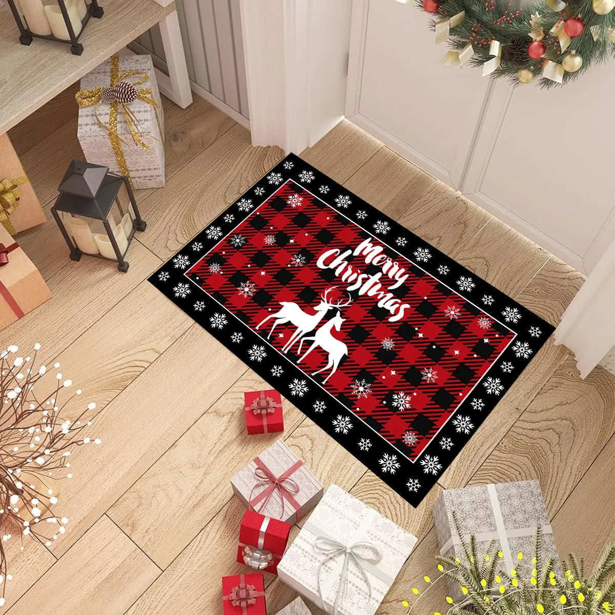 Christmas Kitchen Floor Mats, Plaid Pattern Kitchen Runner Rug for Kitchen Decoration Home 2024 Navidad Noel Gifts New Year 2025