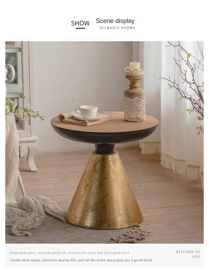 IHOME Retro Small Family Living Room, Small Wooden Table, Coffee Table Beside Sofa, Home Stay Balcony, Leisure Iron Tea Table