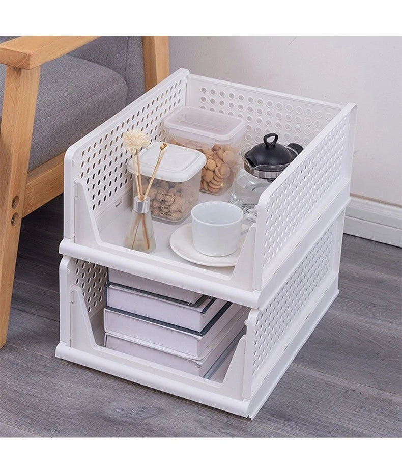 6 Pack Folding Closet Organizers Storage Box, Stackable Plastic Storage Basket, Closet Organizers and Storage Drawer Shelf Stora