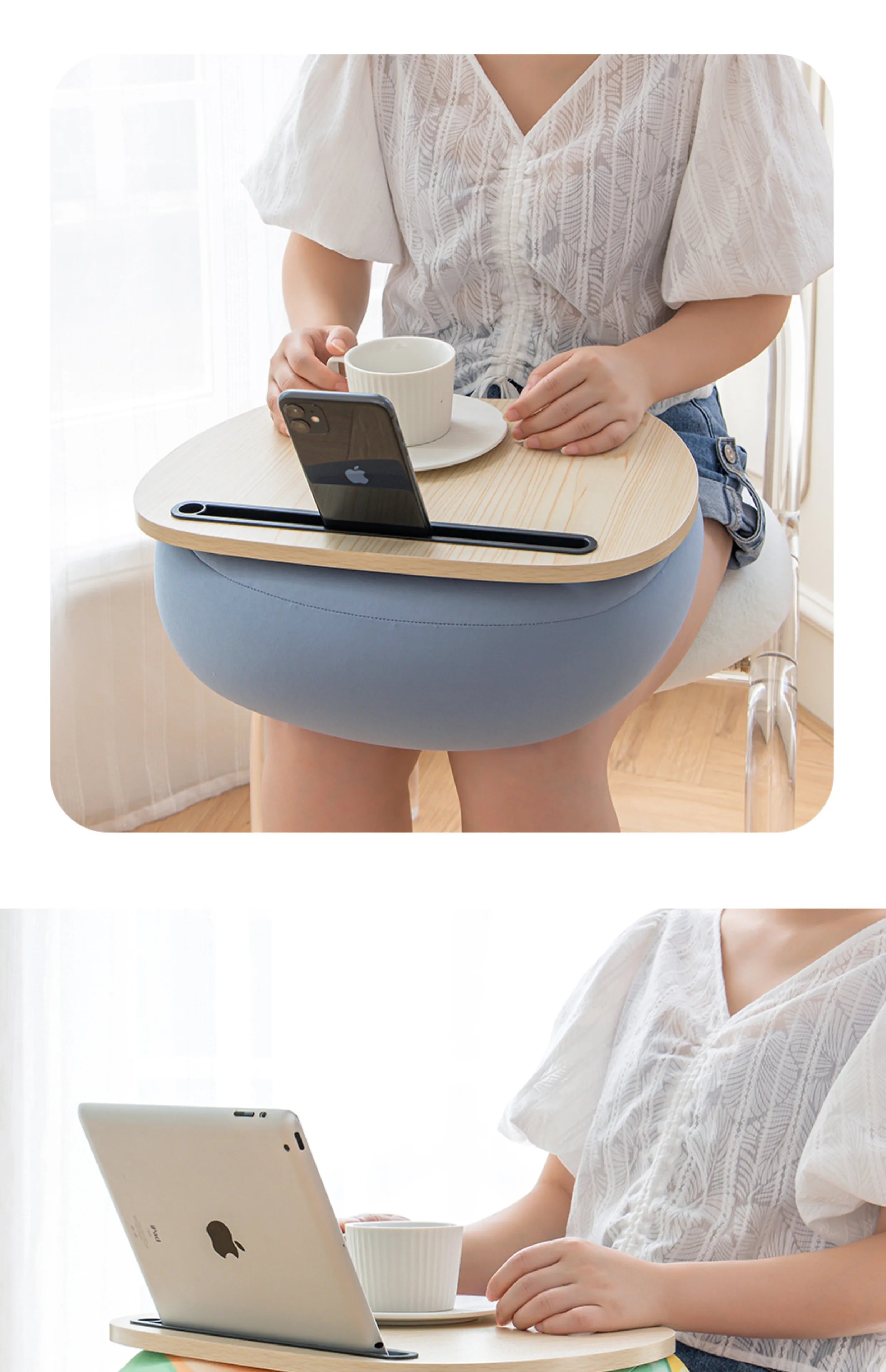 ‌Magnetic Snap-On Lap Desk Memory Foam Cushioned Laptop Tray Ergonomic Study Table for Bed/Couch/Dorm Anti-Slip Book Holder