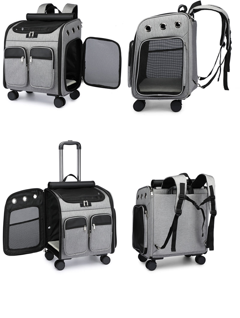 2 In 1 Large Pet Backpack Cat Stroller Pet Carrier with Wheels Portable Foldable Tie-Rod Pet Bag Cat and Dog Travel Carrier Bag