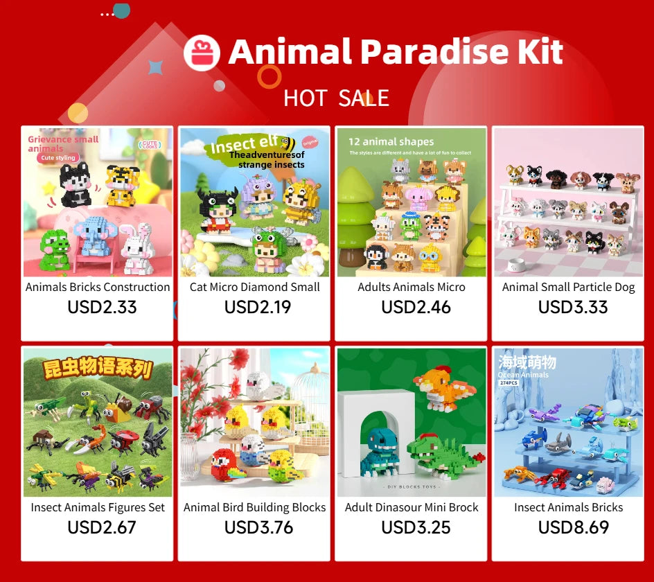 Animal Small Particle Dog Cat  Mini Building Blocks DIY Assembly Brick Sets Educational Toys for Kid 10 To 12 Year Birthday Gift