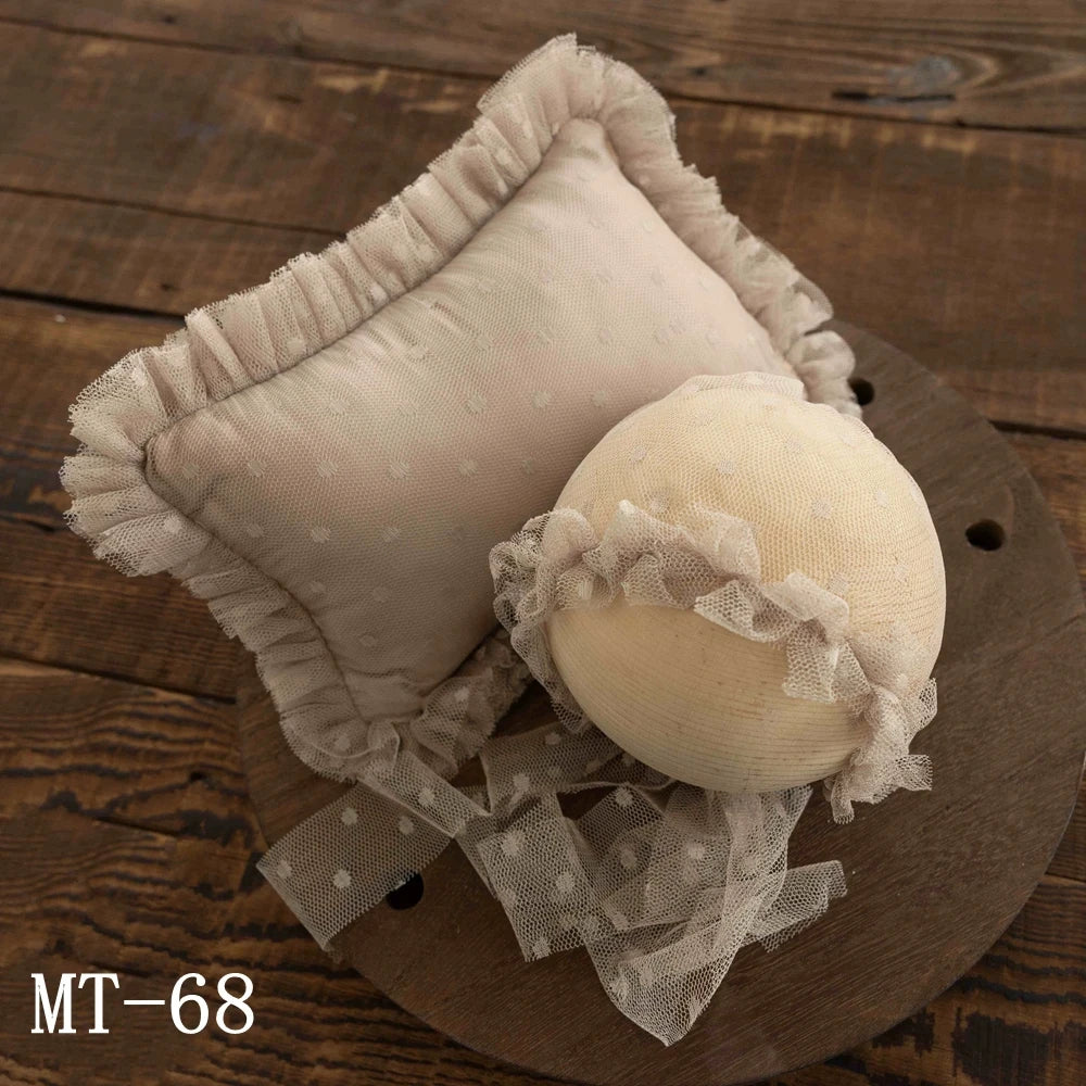 Newborn Photography Props Lace Hat+Pillow 2pcs/Set Baby Posing Props Up Pillows Studio 0-1 Month Infant Photoshoot Accessories