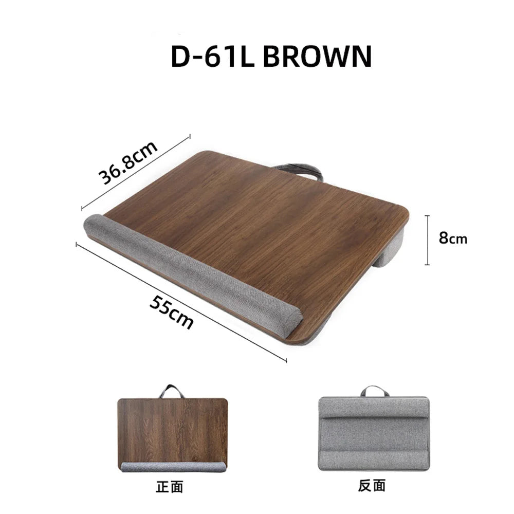 Mumucc Wooden Suspended Bed Study Table, Portable 15 Inch Laptop Desk With Handle, Sponge Cushion AND ABS Slot,Black,Khaki,Brown