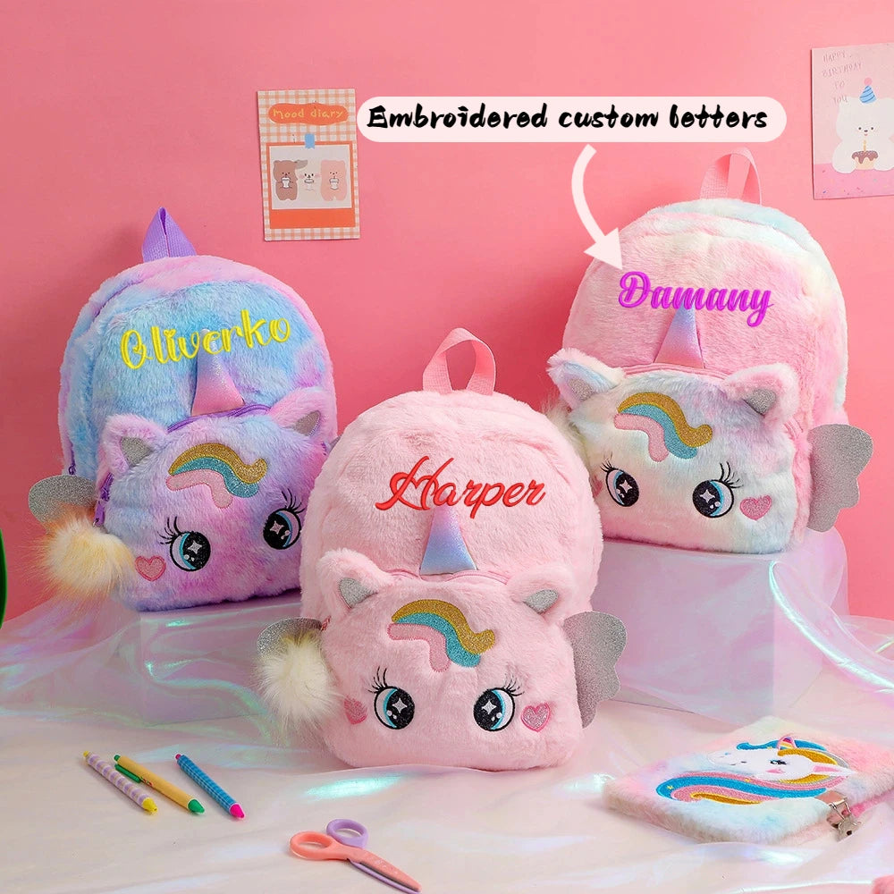 Personalized Custom name Embroidered Newborn letter Nursery Baby Unicorn tie dye backpack  Bag Gifts for Boy Girl children