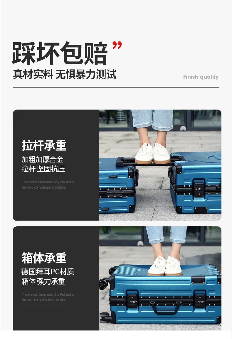 Fashion Aluminum frame travel luggage silent large-capacity trolley suitcase 20 inch suitcase carry on 24 inch password box