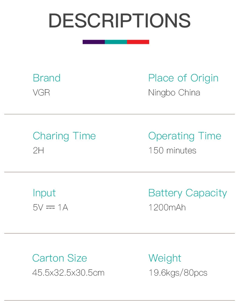 VGR Shaver Professional Beard Trimmer Electric Razor Portable Shaving Machine Reciprocating Hair Trimmer Shaver for Men V-332