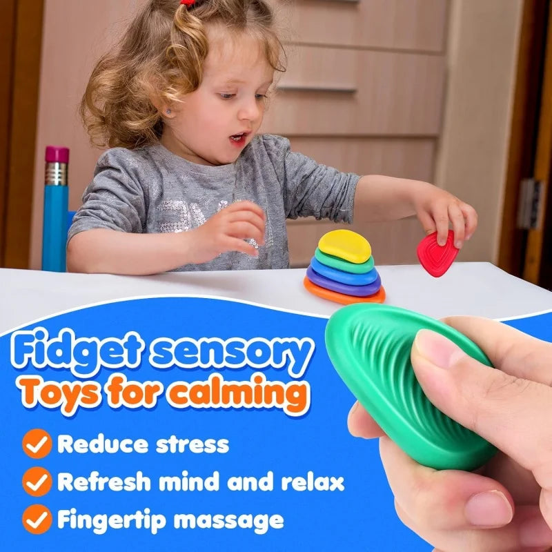 6PCS Fidget Toys Sensory Stone Set Soft Textured Worry Stones for Autism Calming Silicone Sensory Autism Toys for Anxiety Relief