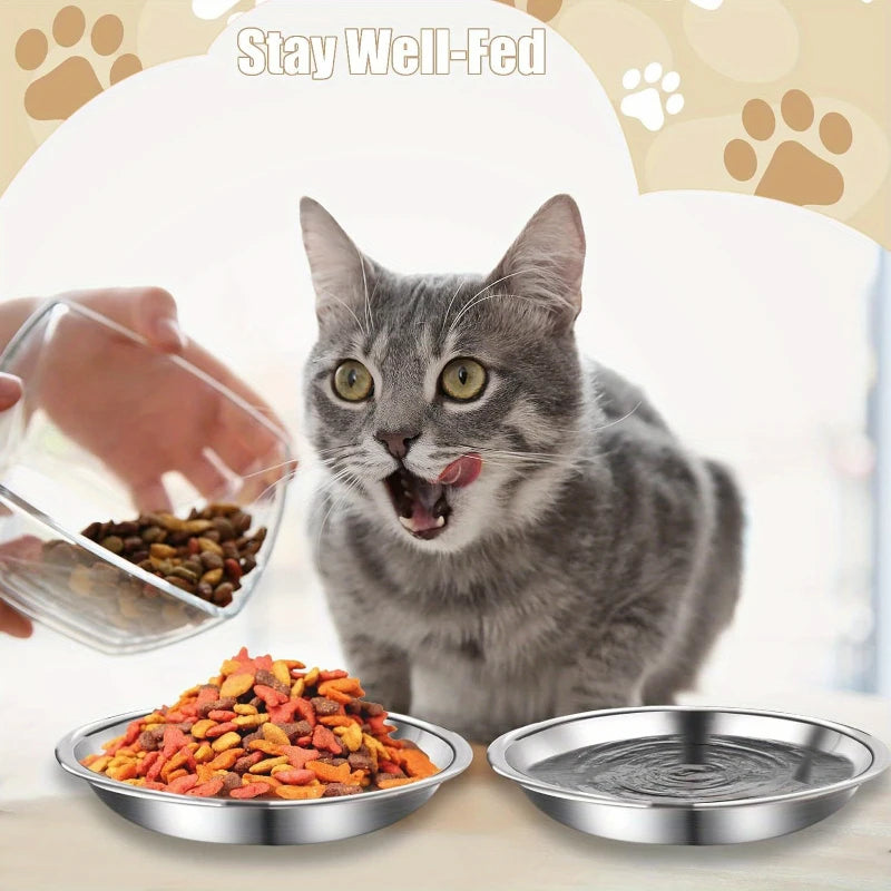2/6pcs Slip Resistant Stainless Steel Cat Bowl – Low-Profile Wide Design for Kittens Small Pets Anti-Tip Base Feeding Station