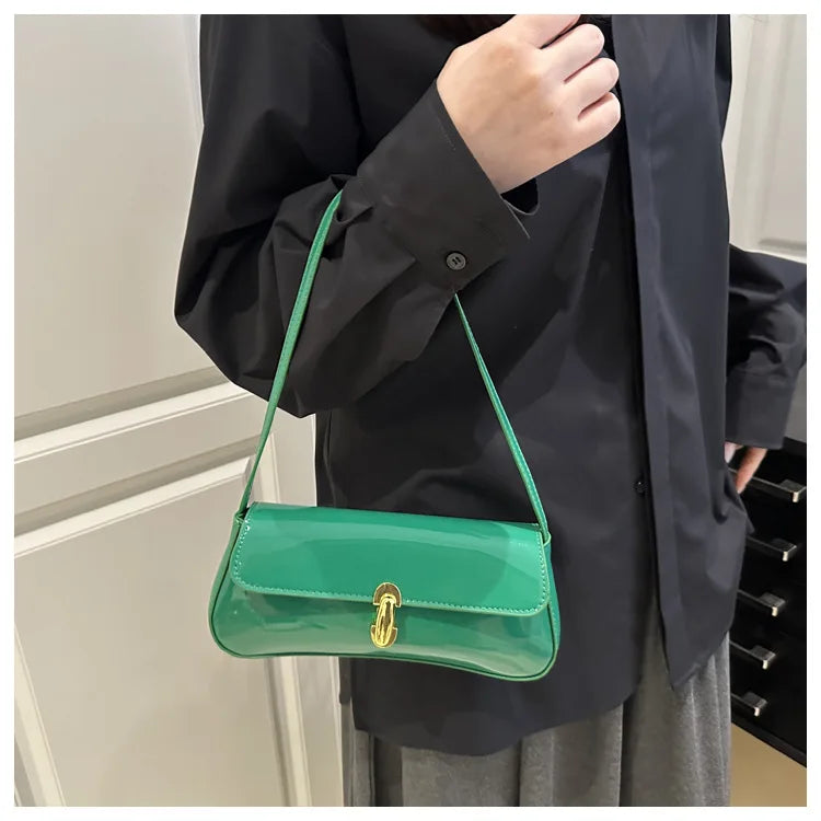 Women's Vintage Faux Oiled Leather Flap Decor Shoulder Underarm Bag, Buckle Baguette Tote Bag Suitable for Dating, Outing, Party