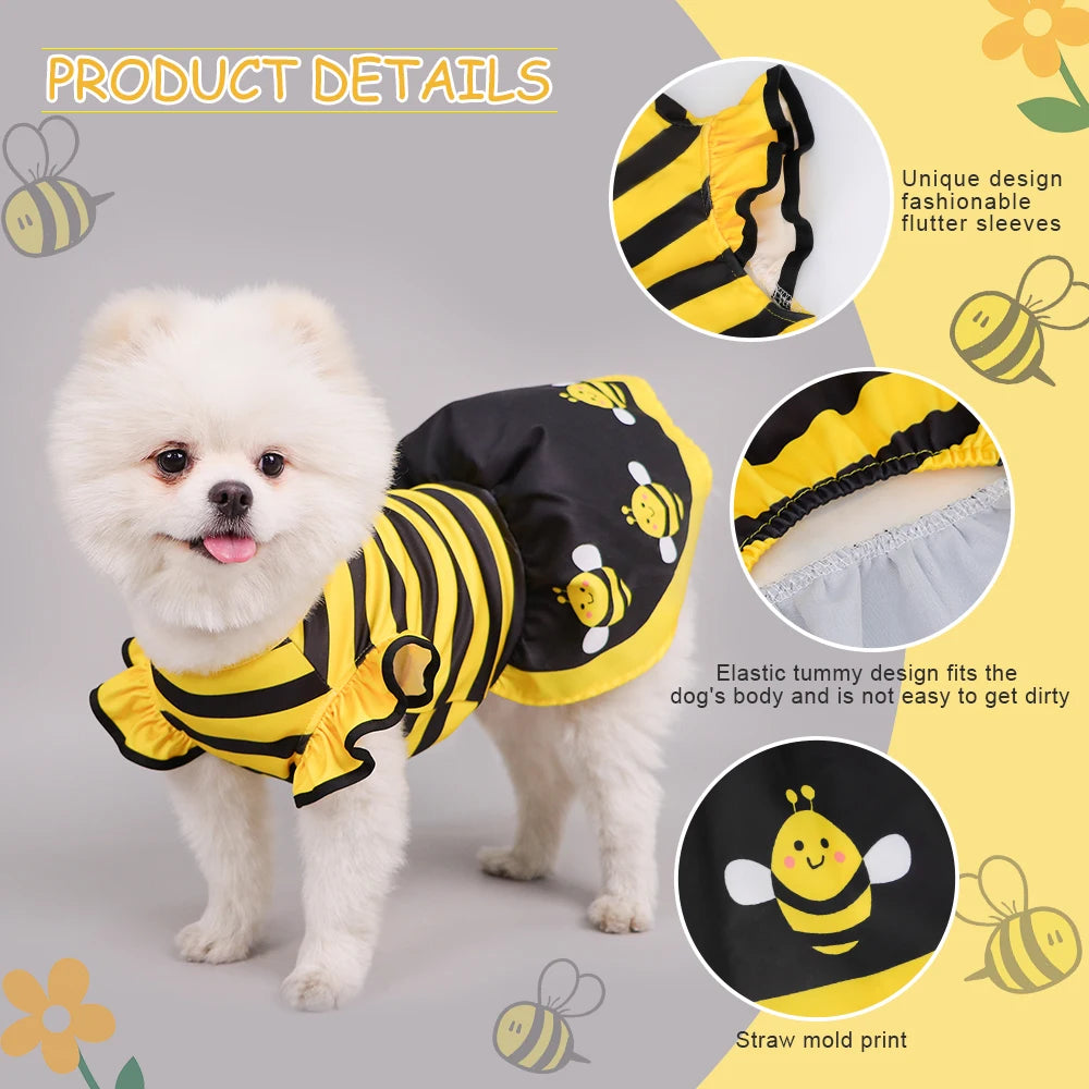 Dog Dress Cute Bee, Pet Bee Costumes, Yellow Cartoon Bumble Bee Stripes Dog Kitten Cat Puppy Pet Apparel for Party Halloween