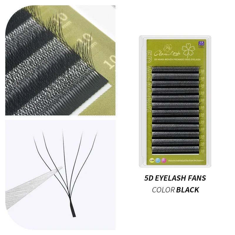 GLAMLASH 3D 4D 5D W Shaped Eyelash Lashes Easy Fan Eyelash Extensions Wholesales YY Premade Volume 12 Rows W Style Natural Soft