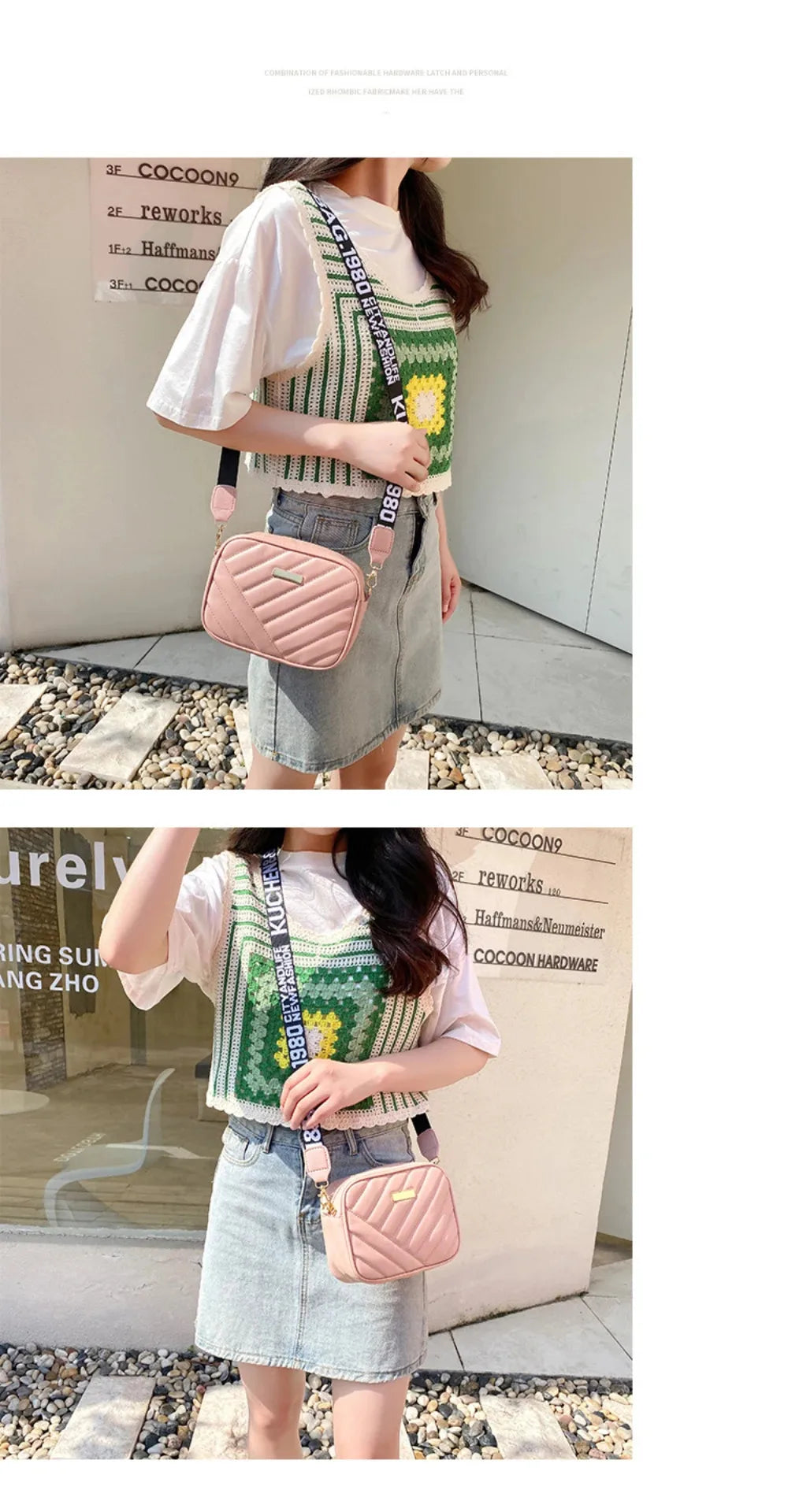 High quality women's PU rolling strip camera bag shoulder bag mobile phone bag casual crossbody bag