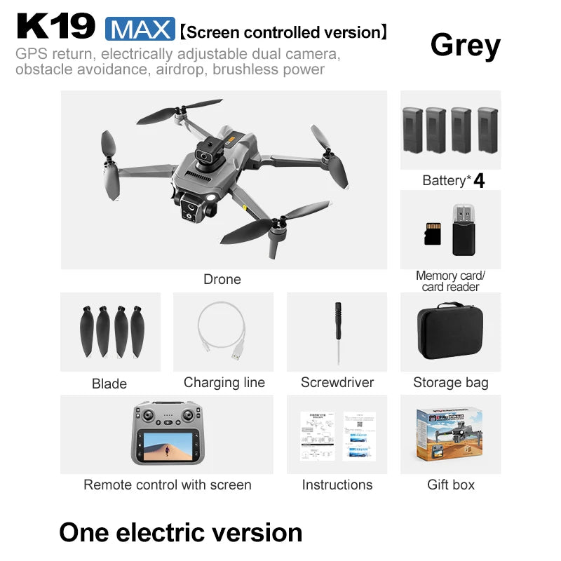 2025 K19Max GPS Return Drone 5G 8K HD Dual Camera Dron Remote With Screen Omnidirectional Obstacle Avoidance Drone RC Toy Gift