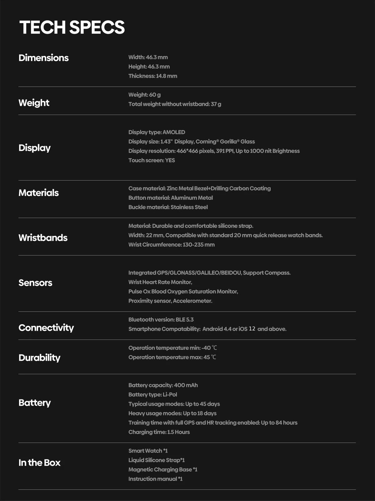 New Zeblaze Stratos 3 PRO GPS Smart Watch 1.43” HD AMOLED Display Built-in GPS Bluetooth Phone Calls Sports Smartwatch for Men