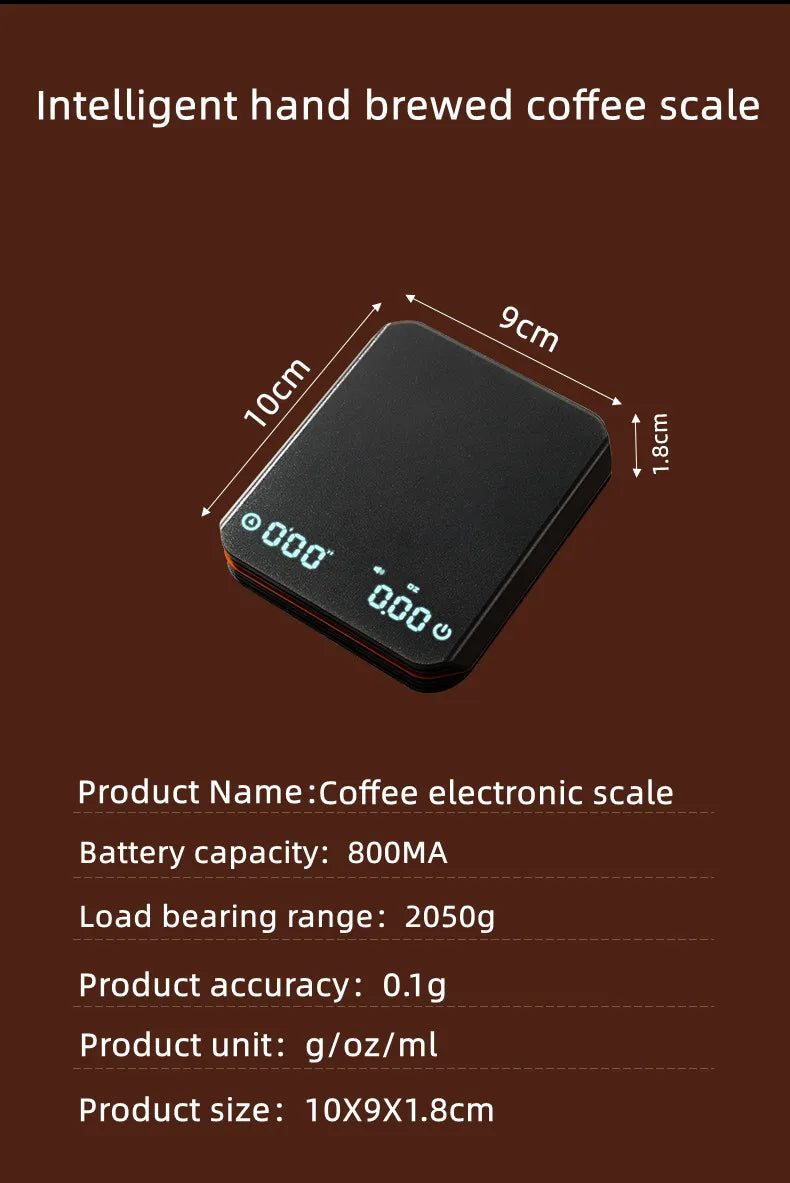 Portable Digital Coffee Scale – Rechargeable High-Precision Kitchen Scale with Timer 2kg/0.1g Accuracy for Pour-Over, Espresso
