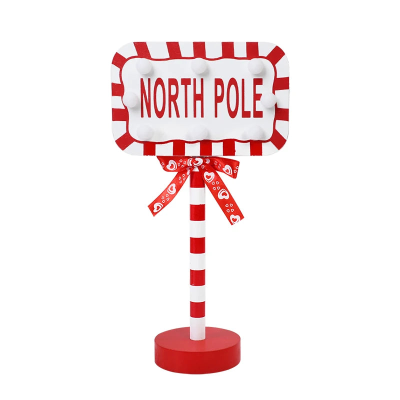 Christmas Retro Lamp LED Light Santa Stop Here Street Sign Xmas Wooden Desktop Home Decoration Navidad 2025 New Year Kids Gift