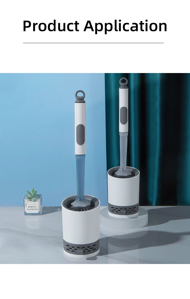 Toilet Brush Holder Set Silicone Toilet Brush with Refillable Handle Dispenser Bathroom Scrubber Cleaner Toilet Brush