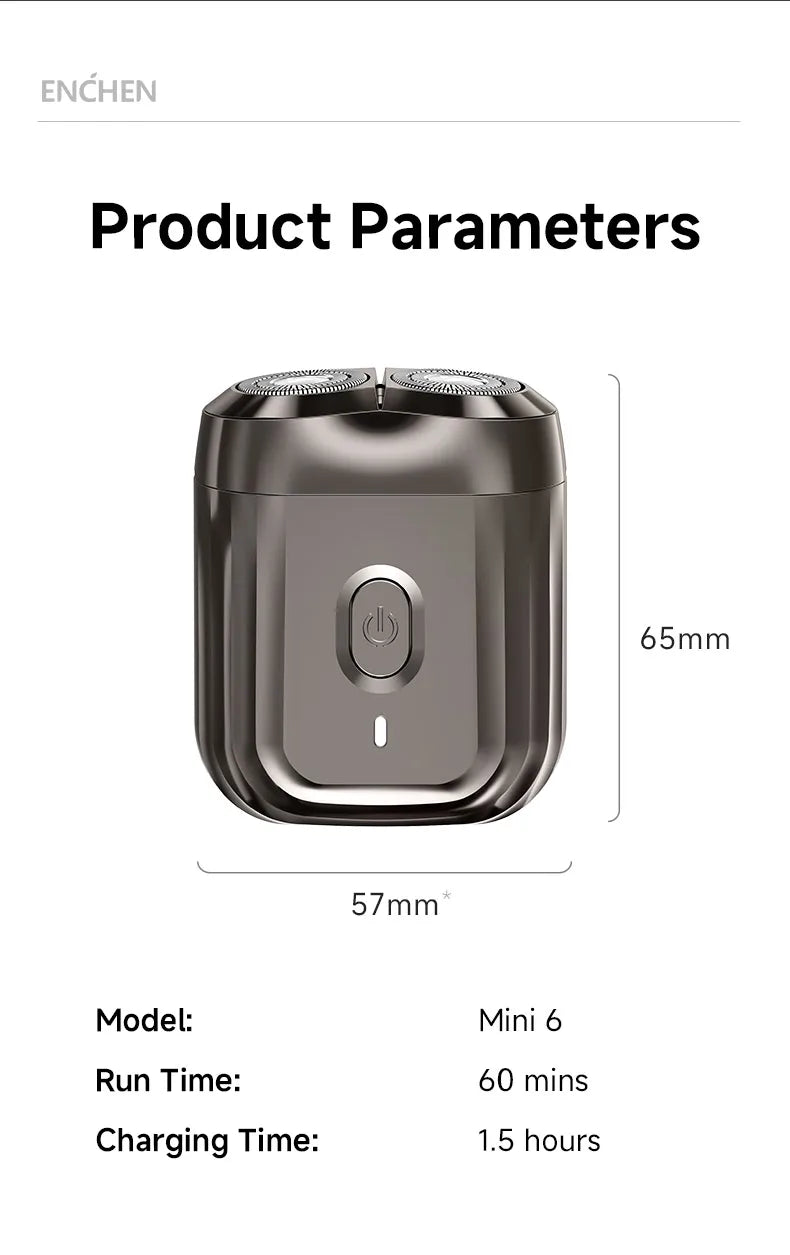 ENCHEN Mini6 2-Direction Flex Heads Electirc Shaver 100% Waterproof Up to 60-Min OF Cordless Shaving With Magnetic Cutter Head