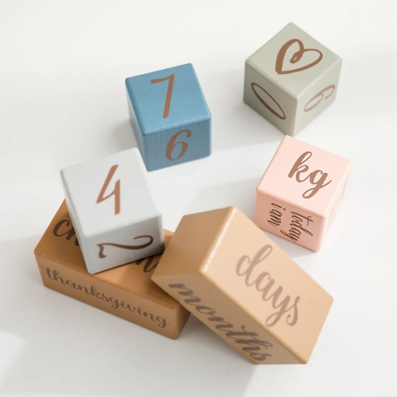 7pcs/set Wooden Baby Month Milestone Digit Record Card Newborn Birthday Gift Souvenir Baby Photo Photography Accessorie With Box