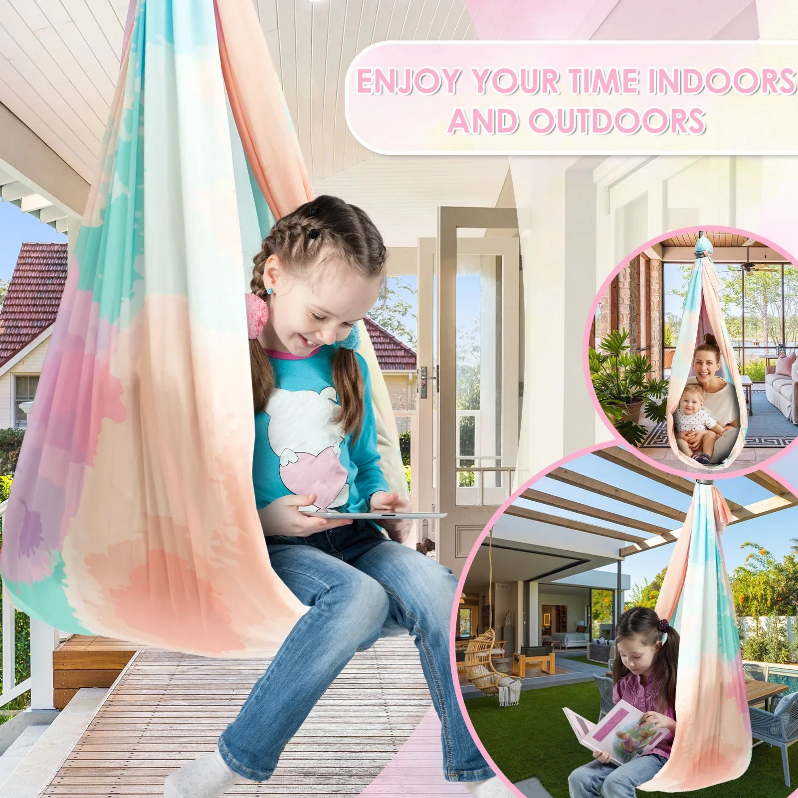 Sensory Swing Comfortable Kids Sensory Hammock Holds up to 200 lbs Indoor Cuddle Swing with 360° Swivel Hardware for Children