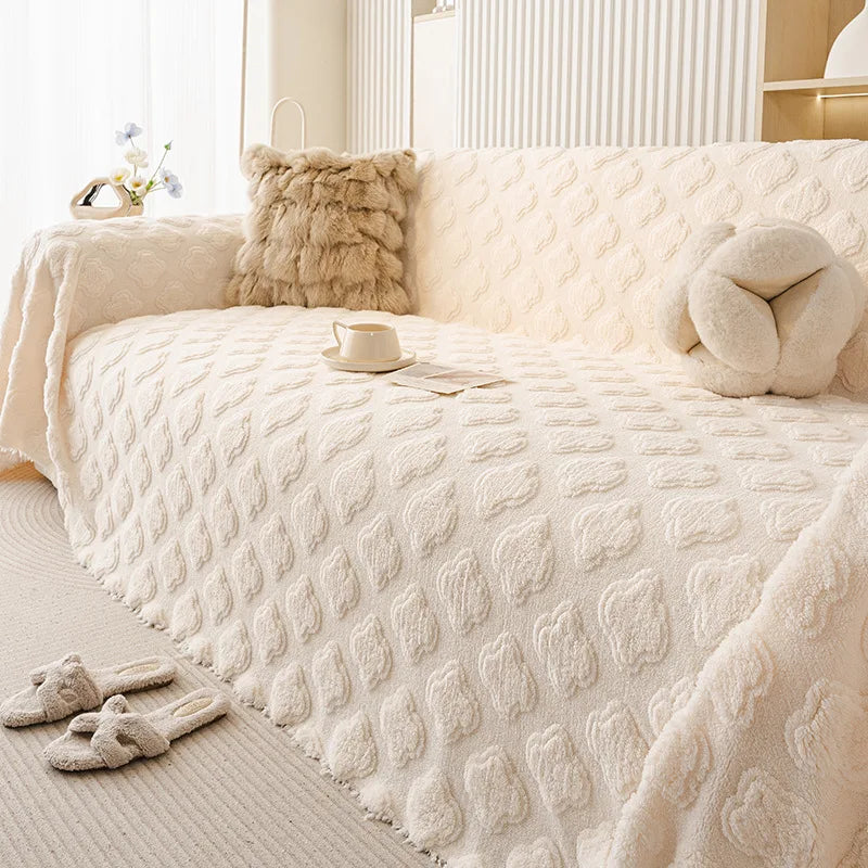 Winter Warm Thickened Sofa Cover French Cream Style Plush Shu Velveteen Full Coverage Slipcover Blanket