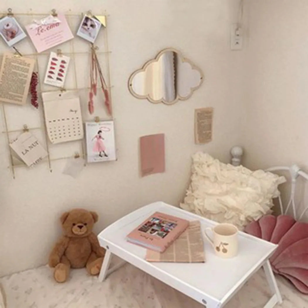 Cloud Shape Mirror 33*23cm Wooden Frame Acrylic Makeup Mirror Nordic Wooden Cloud Mirror Sticker Cute Home Decoration