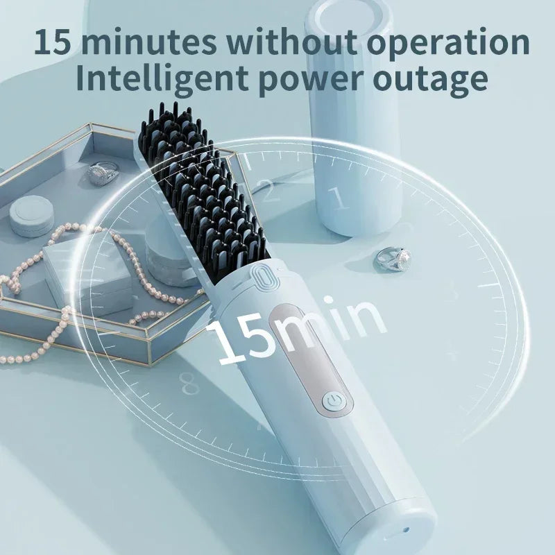 Wireless Electric Heating Straight Hair Comb Rechargeable Portable  Negative Ion Anti-scalding Hair Straightener For Home Travel