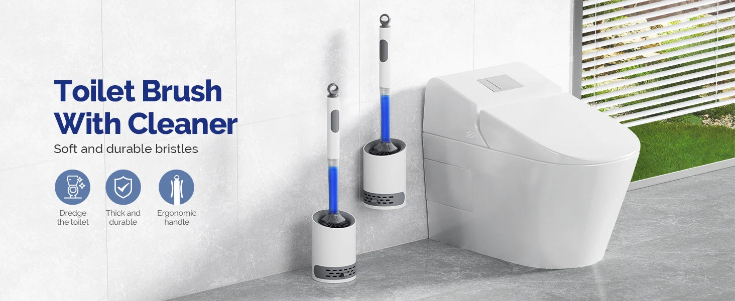 Water Spray Silicone Toilet Brush 40cm Long Handle Refillable Silicone TPR Brush With Wall-Mounted Bathroom Cleaning Accessories