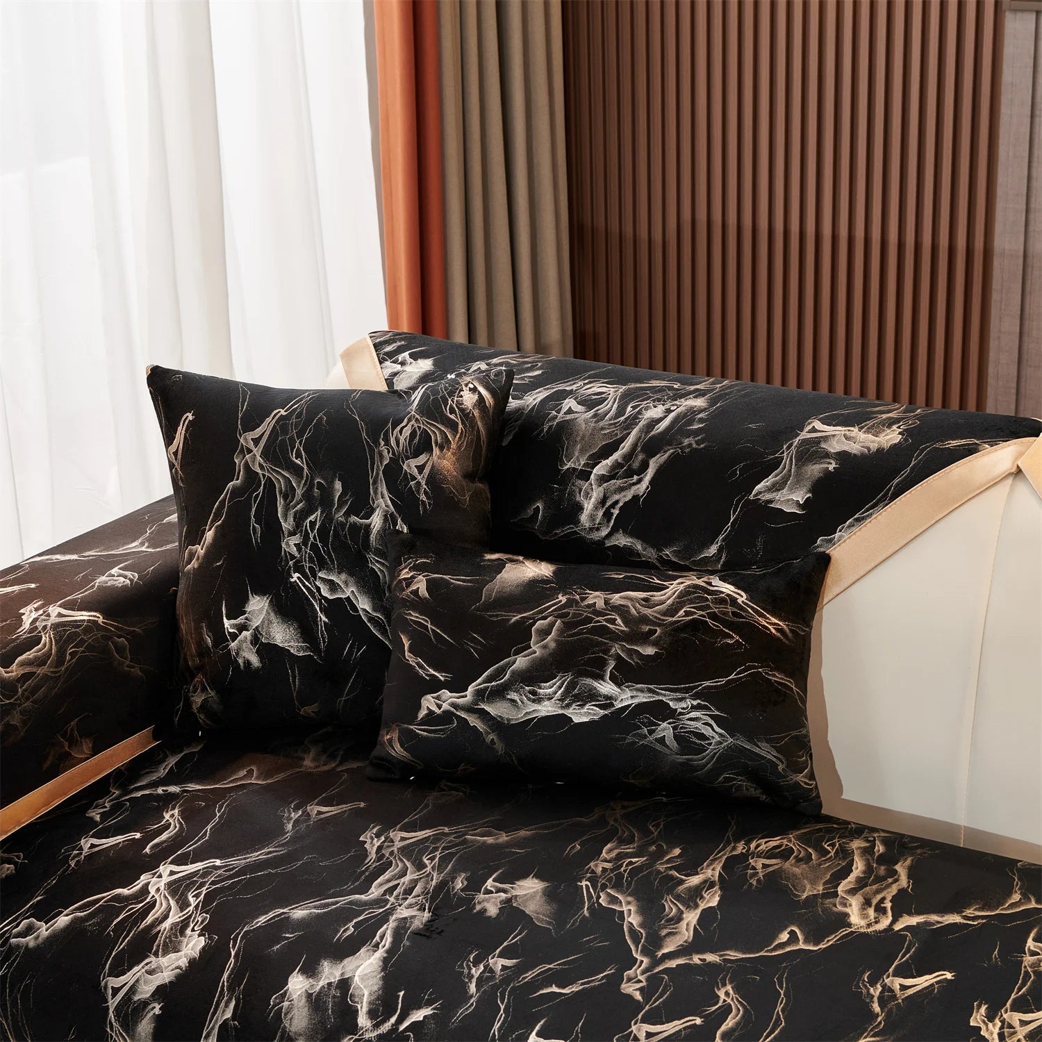 Marble Lines print velvet Sofa Cover for L Shape Sofa Covers Couch covers Slipcover Anti-Slip  Living Room 4 Seasons