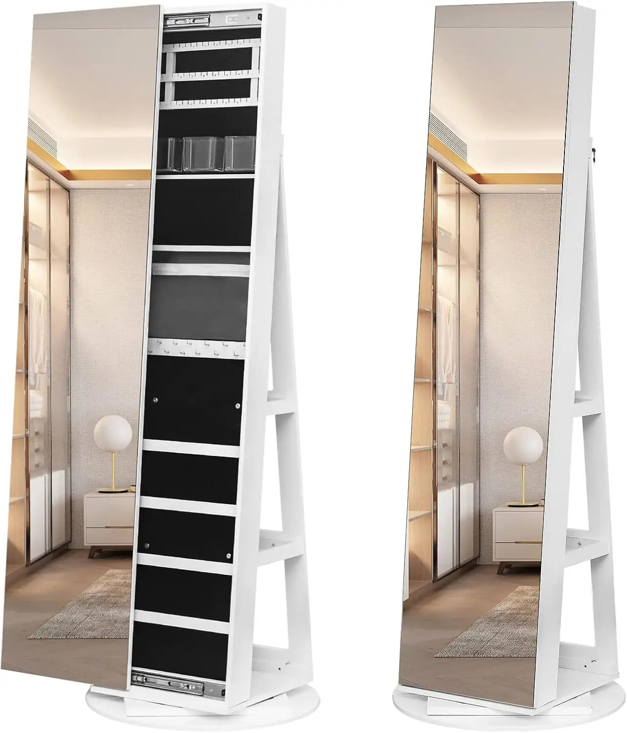 Frameless mobile full-length mirror in the cloakroom Intelligent 360-degree rotating full-length mirror Floor type