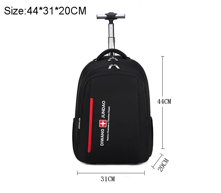 Men Trolley Backpack Shoulders Travel Bag with Wheels 24 Inch Students Rolling Luggage Business Trolley Large Capacity Suitcases