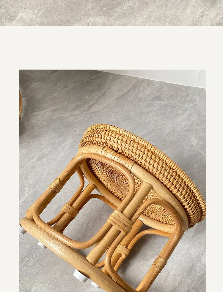 Handwoven Rattan Balcony Side Table Vintage Sofa Coffee Table  Durable Dessert and Snack Stand Japanese  Bedroom Organizer