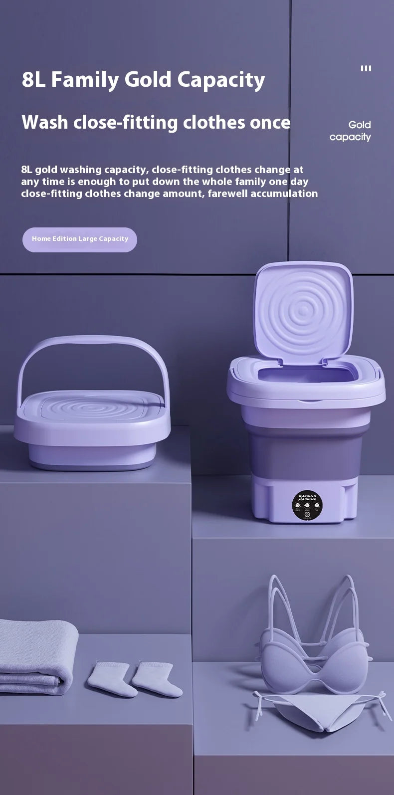 8L Portable Small Foldable Washing Machine with Spin Dryer For Socks Underwear Panties Washer Household Mini Washing Machine