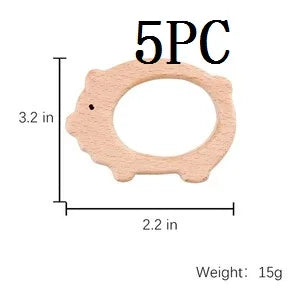 Let's Make 5pcs Wholesale Wooden Teether Rodent Pacifier Pendant Wooden Toys DIY Baby Necklace Gift BPA Free Beech Hedgehog Bird